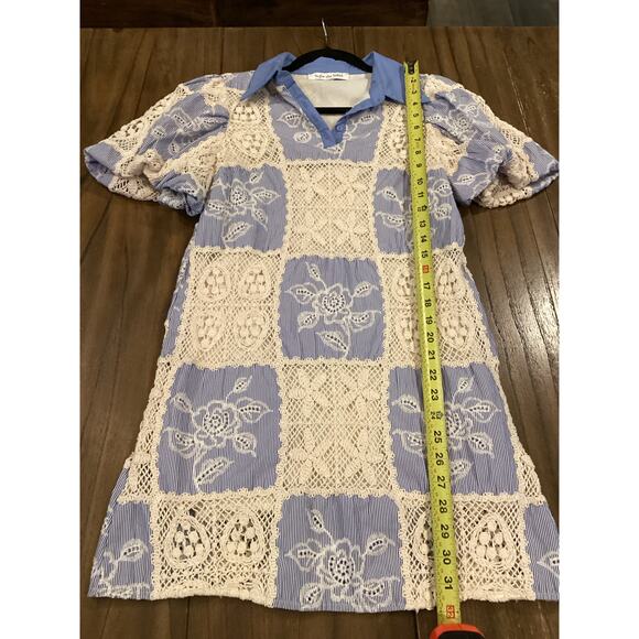 Sofie the Label Sydney Blue Knit Patchwork Mini Dress Collared Puff Sleeve S - Picture 7 of 10